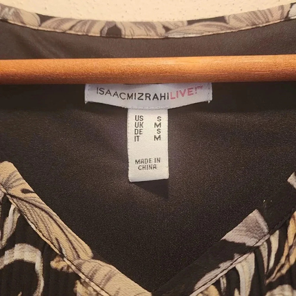 Isaac Mizrahi Live Midi Dress Women Size Small Black Gray Floral Pleated V-Neck - Picture 9 of 10